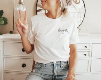 Personalized bride and team bride t-shirts for bachelorette parties, bridal shower shirts, team bride shirts, bachelorette party gifts for brides, group shirts for bachelorette parties