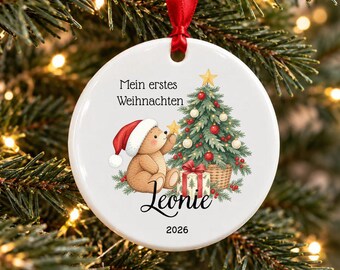 Geburtsgeschenk Baby Name Ornament Teddy Bär Weihnachtskugel personalisiert Neugeborenen Geschenk erstes Weihnachten Baby Weihnachtsgeschenk