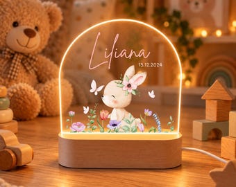 Personalized acrylic night light for children with name and date, perfect as a christening gift idea; personalized acrylic night light for birth; night light for baby's room; birth gift