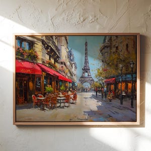 Paris Cafe Print of Eiffel Tower – French Street Wall Art, Impressionist Cityscape, Parisian Decor