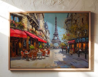 Paris Cafe Print of Eiffel Tower – French Street Wall Art, Impressionist Cityscape, Parisian Decor