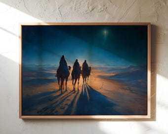 Three Wise Men Canvas Print – Christian Wall Art with Star of Bethlehem – Nativity Christmas Decor