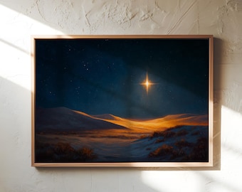 Star of Bethlehem Wall Art – Christmas Night Sky Print – Christian Holiday Decor – Nativity Star Painting