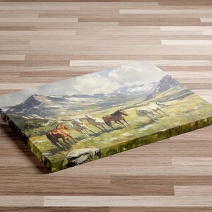 Wild Horse Painting Print – Western Mountain Landscape Wall Art, Rustic Equestrian Decor, Country Nature Scene Artwork immagine 3