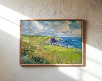 Old Head Golf Course Painting – Ireland Golf Art, Coastal Golf Decor, Impressionist Landscape, Golfer Gift, Luxury Golf Wall Art