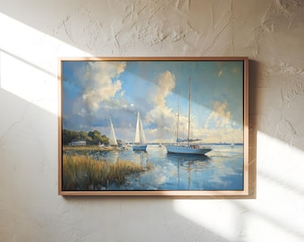 Charleston Harbor Sailboats Canvas Print - Nautical Coastal Wall Art, Sailing Scene, Maritime Painting, Beach House Decor, Boat Lover Gift