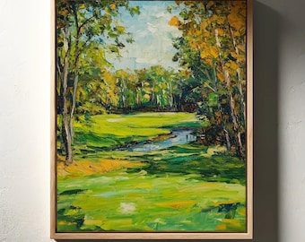 Golf Course Oil Painting Wall Art - Lush Fairway Canvas Print - Golf Home Decor Landscape Gift for Golfer