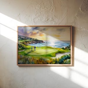 Coastal Golf Art – Pebble Beach Style Watercolor Print | Golf Decor for Home or Office | Ocean View Golfer Gift | Canvas or Paper Wall Art