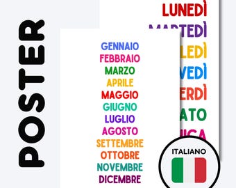 GIORNI + MESI Colorful Educational Posters | Italian Classroom Wall Art | Montessori Education | Preschool + Kindergarten Learning Decor