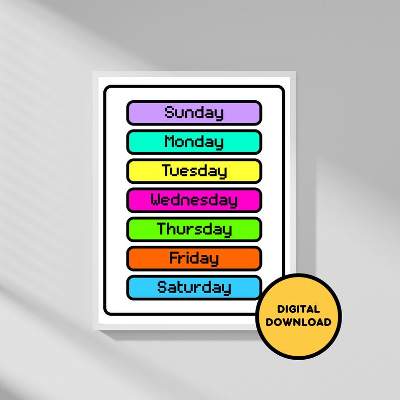 DIGITAL DOWNLOAD | Sunday, Monday, Tuesday, Wednesday, Thursday, Friday, Saturday