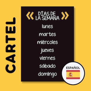 DÍAS de la SEMANA POSTER | Spanish Language Educational Wall Art | Montessori Classroom Decor | Elementary School Poster | Prints for Kids