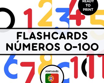 TARJETAS DE NÚMEROS 0-100 / Tarjetas educativas imprimibles / Tarjetas Montessori para preescolar / Actividades para la educación en casa / Recursos para el aprendizaje del portugués