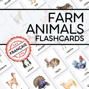 Animaux de la Ferme Flashcards PDF / Cartes de Vocabulaire Français FLE / Support Maternelle et CP / Activité Montessori à Imprimer