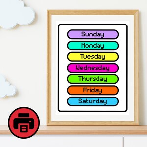 PRINTABLE | Sunday, Monday, Tuesday, Wednesday, Thursday, Friday, Saturday