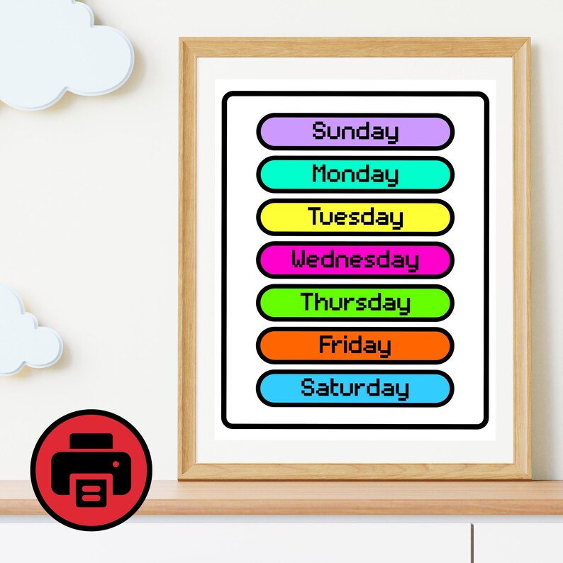 PRINTABLE | Sunday, Monday, Tuesday, Wednesday, Thursday, Friday, Saturday