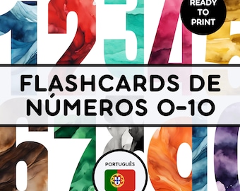 TARJETAS DE NÚMEROS 0-10 / Tarjetas educativas imprimibles / Tarjetas Montessori para preescolar / Actividades para la educación en casa / Recursos para el aprendizaje del portugués