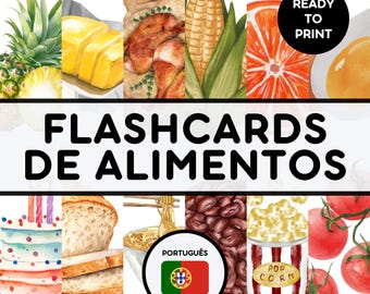 TARJETAS DE ALIMENTOS / Tarjetas educativas imprimibles / Tarjetas Montessori para preescolar / Actividades para la educación en casa / Recursos para el aprendizaje del portugués