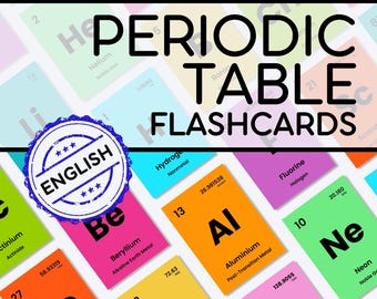 Periodic Table Flashcards | Printable Chemistry PDF | 118 Elements | Colorful Rainbow | A5 Study Cards | Editable Canva | Homeschool STEM