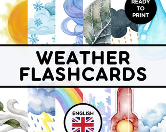 WEATHER FLASHCARDS | Educational Printable Cards | Montessori Pre-School Cards | Homeschool Activity | English Learning Resources