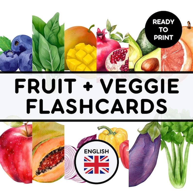 FRUIT + VEGGIE FLASHCARDS | ENGLISH | READY TO PRINT