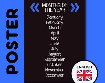 MONTHS of the YEAR POSTER | English Language Educational Wall Art | Montessori Classroom Decor | Elementary School Poster | Prints for Kids