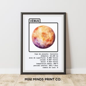 VÉNUS | tipo de planeta: terrestre | diâmetro: 12,104km | área de superfície: 0.902 Terras | volume: 0.857 Terras | massa: 0.815 Terras | temperatura média: 464ºC | período orbital: 224.7 dias | número de luas: 0