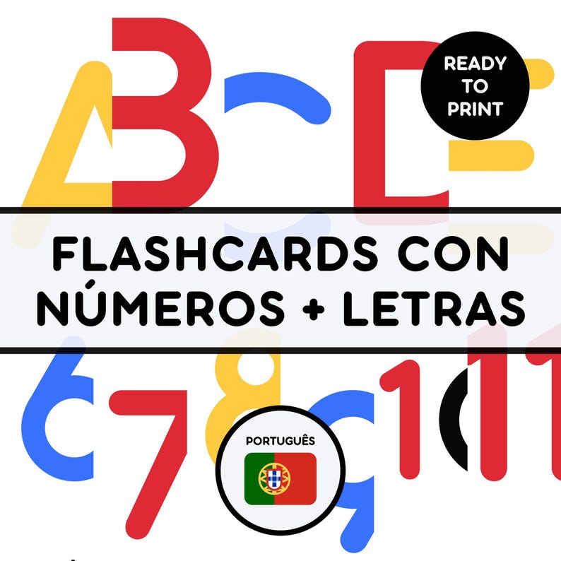 FLASHCARDS CON NÚMEROS + LETRAS | PORTUGUÊS | READY TO PRINT