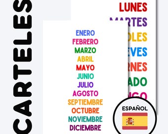 DÍAS + MESES Colorful Educational Posters | Spanish Classroom Wall Art | Montessori Education | Preschool + Kindergarten Learning Decor