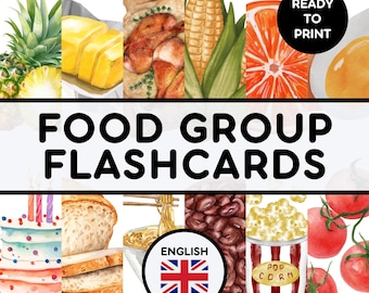 FOOD GROUP FLASHCARDS | Educational Printable Cards | Montessori Pre-School Cards | Homeschool Activity | English Learning Resources