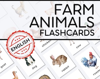 Farm Animals Flashcards Printable PDF | Farm Vocabulary Cards | ESL Learning Activities | Preschool + Kindergarten Resource