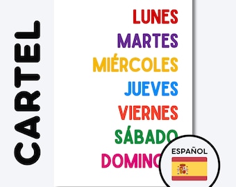 DÍAS de la SEMANA Poster | Spanish Educational Wall Art | Classroom Decor | Montessori Education | Preschool + Kindergarten Classroom