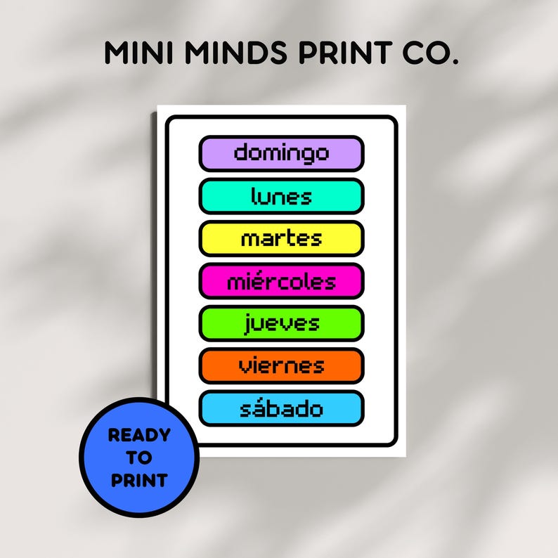 READY TO PRINT | domingo, lunes, martes, miércoles, jueves, viernes, sábado