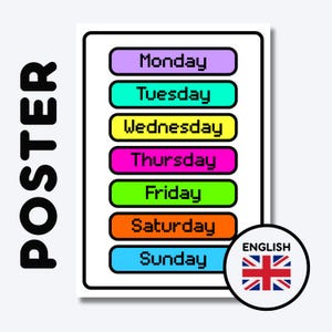 POSTER | Monday, Tuesday, Wednesday, Thursday, Friday, Saturday, Sunday | ENGLISH