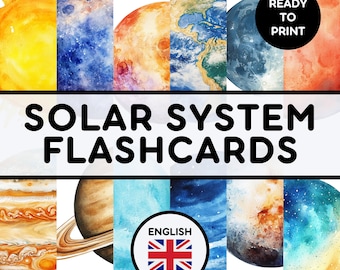 SOLAR SYSTEM FLASHCARDS | Educational Printable Cards | Montessori Pre-School Cards | Homeschool Activity | English Learning Resources