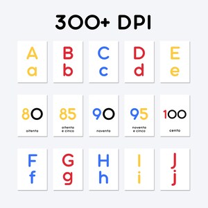 300+ DPI | Aa, Bb, Cc, Dd, Ee, oitenta, oitenta e cinco, noventa, noventa e cinco, cento, Ff, Gg, Hh, Ii, Jj