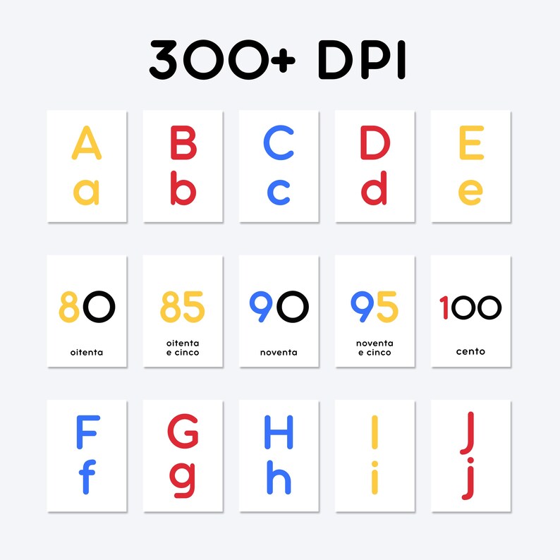 300+ DPI | Aa, Bb, Cc, Dd, Ee, oitenta, oitenta e cinco, noventa, noventa e cinco, cento, Ff, Gg, Hh, Ii, Jj