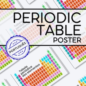 Pôster da Tabela Periódica para Imprimir PDF | Pôster de Química Colorido | Decoração de Ciências Arco-Íris | Arte STEM | Tabela Educativa