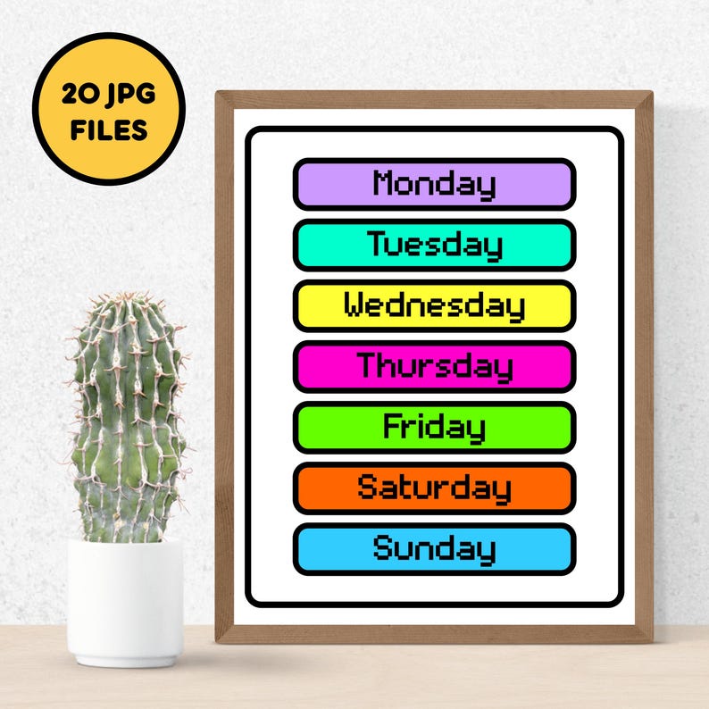 20 JPG FILES | Monday, Tuesday, Wednesday, Thursday, Friday, Saturday, Sunday