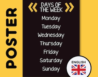 DAYS of the WEEK POSTER | English Language Educational Wall Art | Montessori Classroom Decor | Elementary School Poster | Prints for Kids