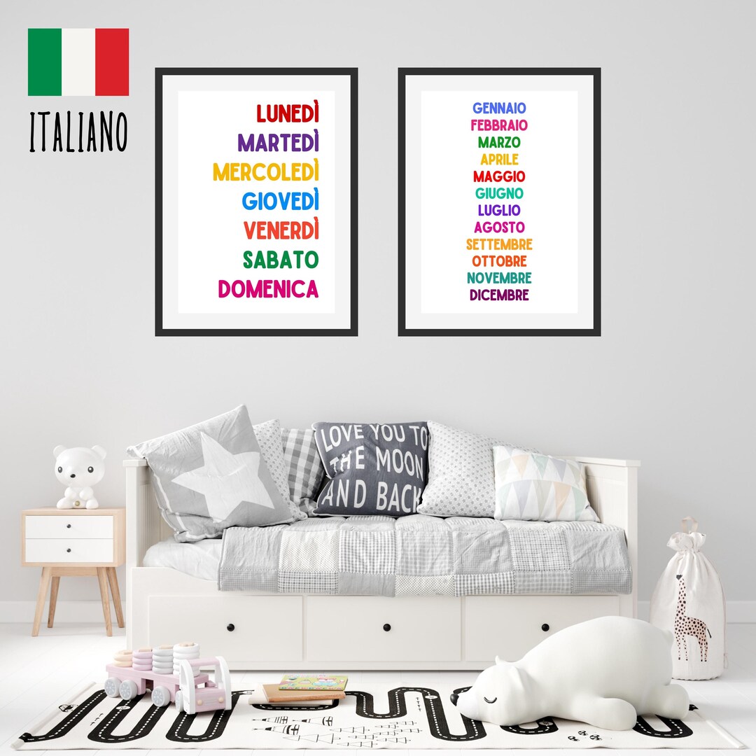 MONTHS + DAYS Colorful Educational Posters | ITALIAN Classroom Wall Art ...
