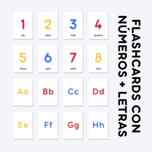FLASHCARDS CON NÚMEROS + LETRAS | um, dois, três, quatro, cinco, seis, sete, oito, Aa, Bb, Cc, Dd, Ee, Ff, Gg, Hh