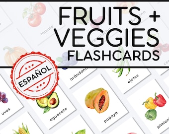 Flashcards de Frutas y Verduras PDF Imprimible | Tarjetas de Vocabulario de Alimentos en Español | Recurso Educativo Preescolar e Infantil