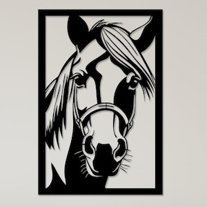 Horse Metal Wall Decor, Modern Wall Art, Metal Art Work, Framed Horse Illustration, Trendy Wall Art , Modern Art, Metal Horse Wall Decor