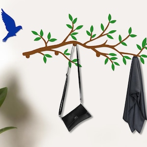 Tree Branch Metal Wall Hanger, Coat Rack, Bird Lover Gift, Clothes Hook, Farmhouse Furniture, Outdoor Wall Decor, Wall Hanging Art