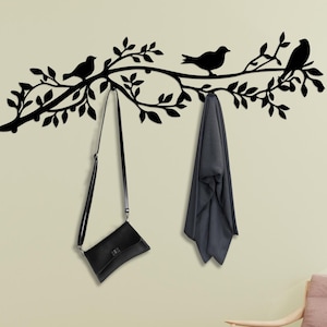 Branch and Birds Metal Wall Mounted Hooks, Coat Rack,  Entrway Organizer, Hat Hanger, Metal Wall Hooks, Towel Hooks, Kitchen Hooks,