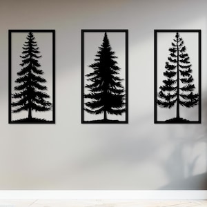 Set di 3 decorazioni murali con albero di pino, decorazioni con albero di pino, decorazioni murali sempreverdi, grandi decorazioni murali in metallo, decorazioni murali con foresta, decorazioni murali rilassanti, decorazioni murali moderne