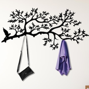 Branch Metal Wall Hooks, Coat Rack, Hat Hanger, Decorative Metal Wall Hooks, Bird on Branch Wall Hanger, Decorative Hooks, Entrway Organizer