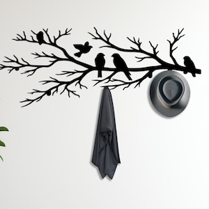 Wall Mounted Birds on Branch & Swing Coat Rack, Tree Hat Rack, Towel Hooks, Metal Wall Decor Hooks, Modern Coat Rack Entryway Organizer