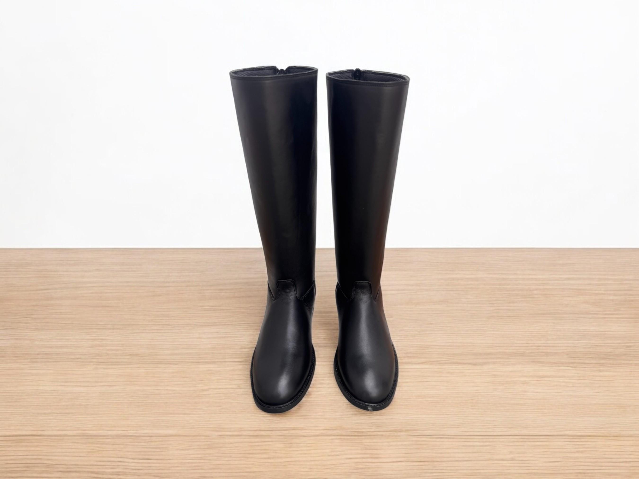 Vintage Bottes hautes d'équitation en cuir noir à lacets