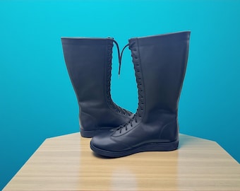 Leather Pro Wrestling Boots | Handmade Lace-Up Combat Shoes | Professional Wrestling Footwear for Men | Custom Long Ring Boot